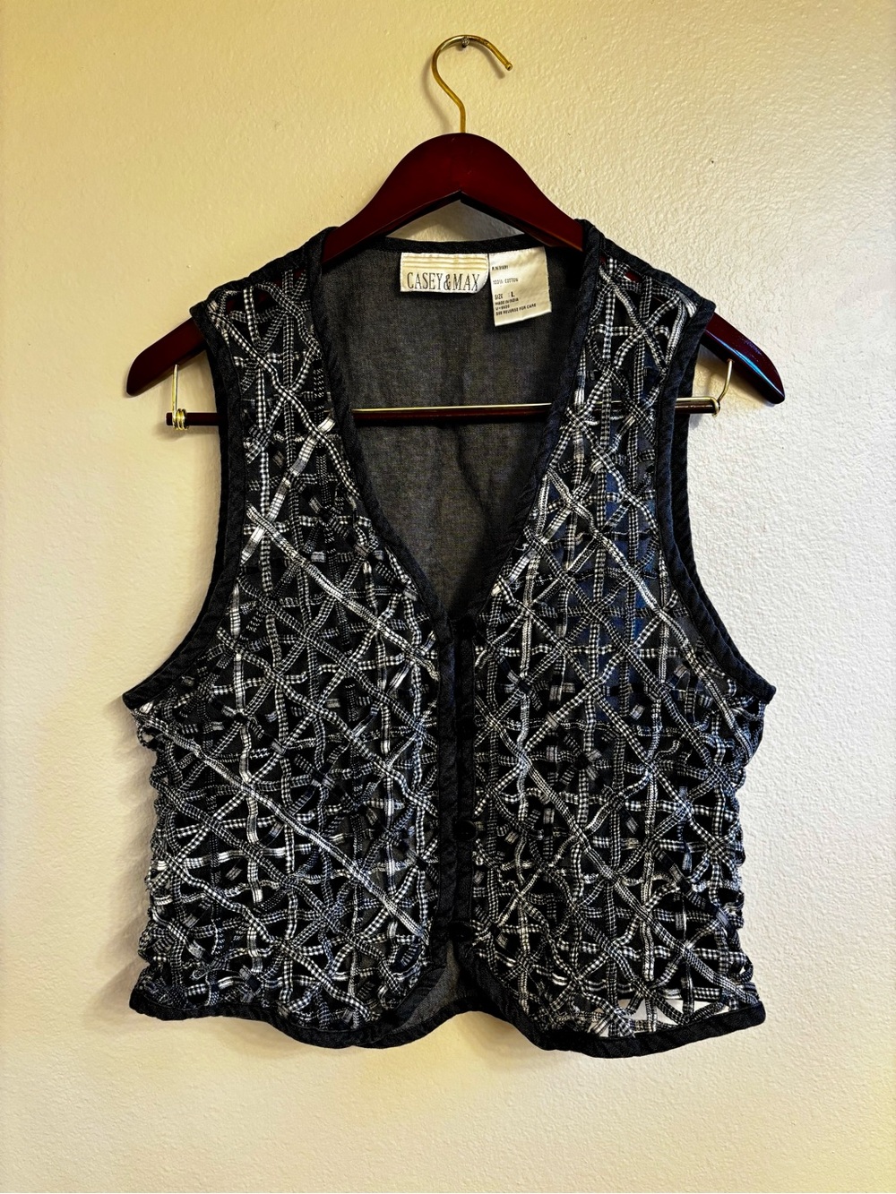 Casey & Max Dark Denim Crochet Vest 90’s Vintage Y2K Size Large